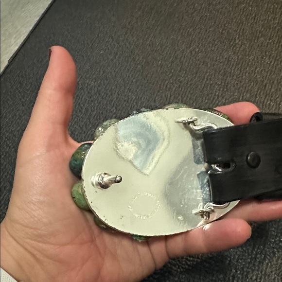 Tony Lama Black Belt with Turquoise Stone Buckle - Picture 3 of 11